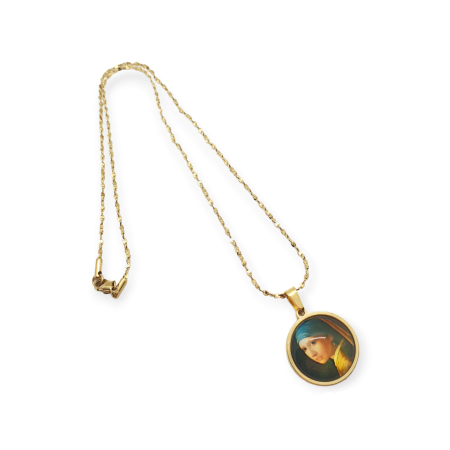 necklace steel gold girl with the earrings2
